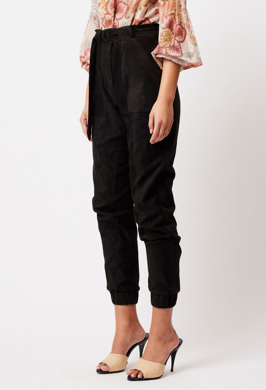 OnceWas Lyra Faux Suede Jogger in Black