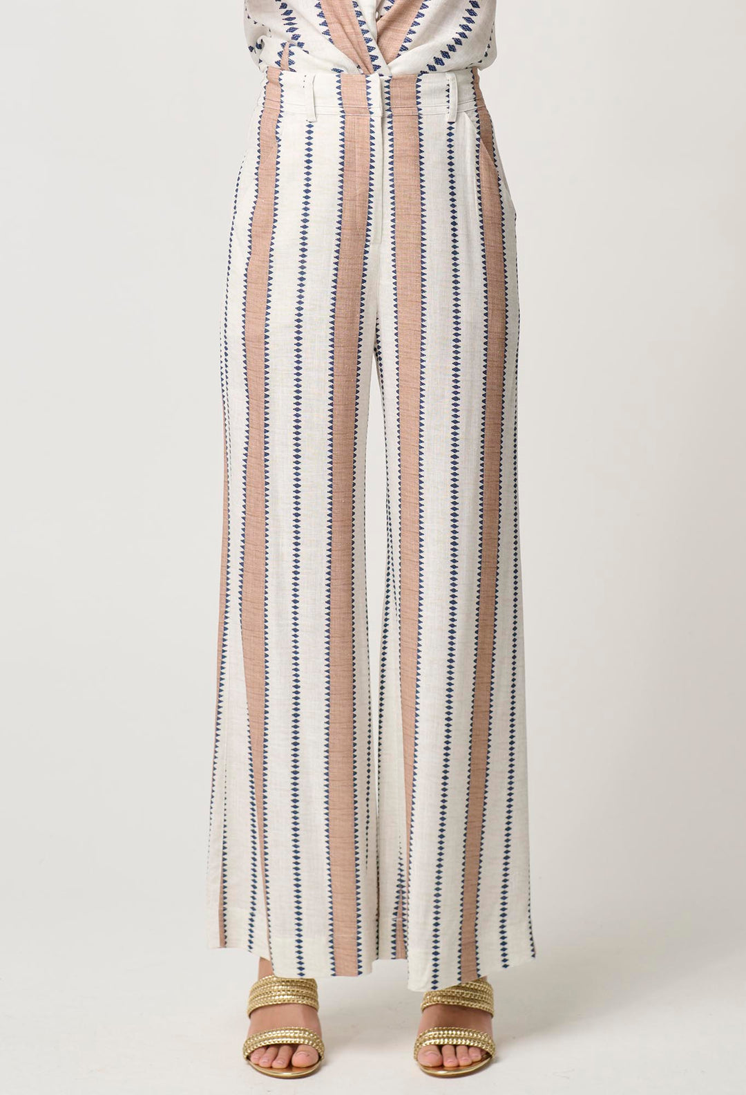 OnceWas Dynasty Linen Viscose Pant in Cayman Stripe