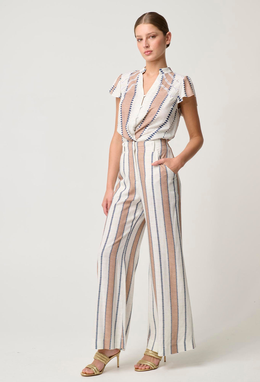 OnceWas Dynasty Linen Viscose Pant in Cayman Stripe