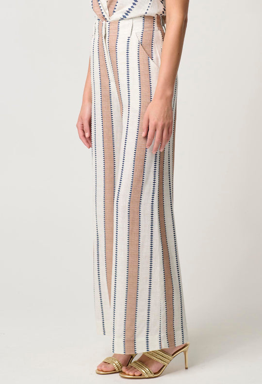 OnceWas Dynasty Linen Viscose Pant in Cayman Stripe