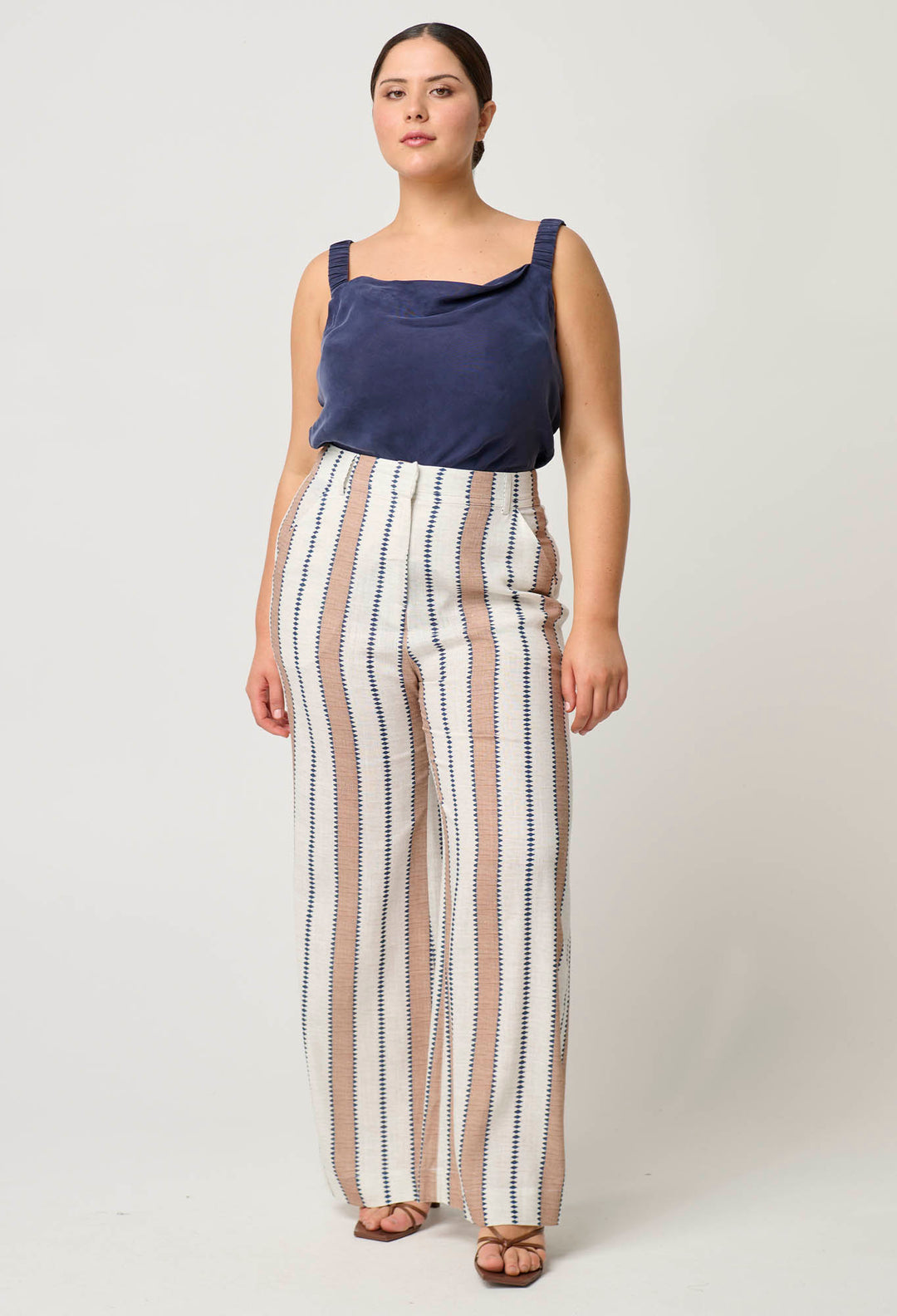 OnceWas Dynasty Linen Viscose Pant in Cayman Stripe