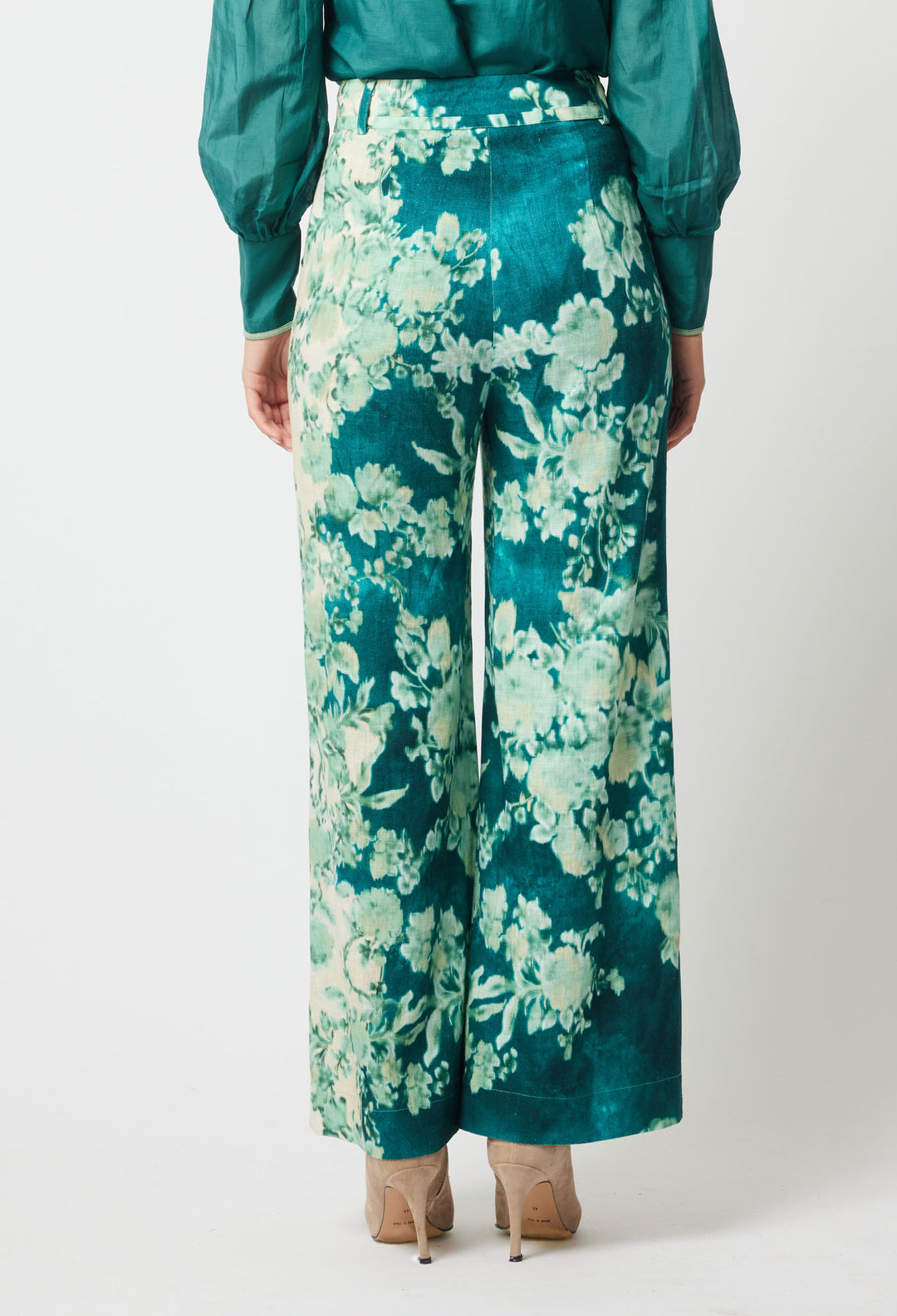 OnceWas Dynasty Linen Viscose Pant in Jade Floral