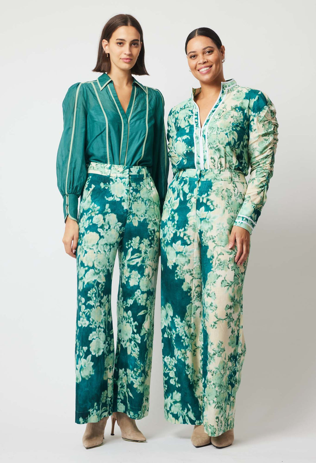 OnceWas Dynasty Linen Viscose Pant in Jade Floral