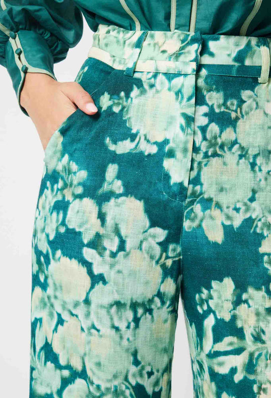 OnceWas Dynasty Linen Viscose Pant in Jade Floral