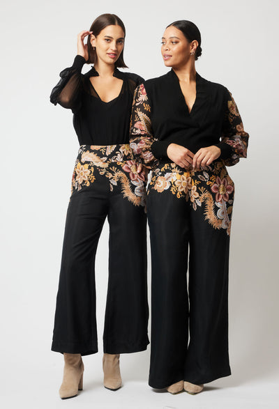 OnceWas Empress Cupro Viscose Pant in Dragon Flower