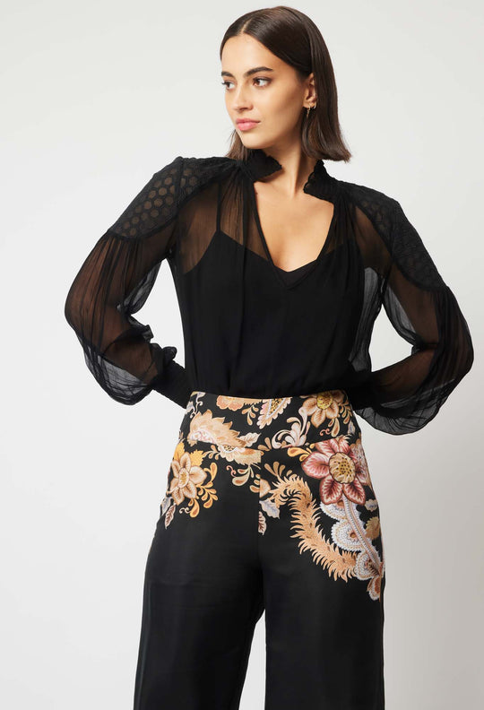 OnceWas Empress Cupro Viscose Pant in Dragon Flower