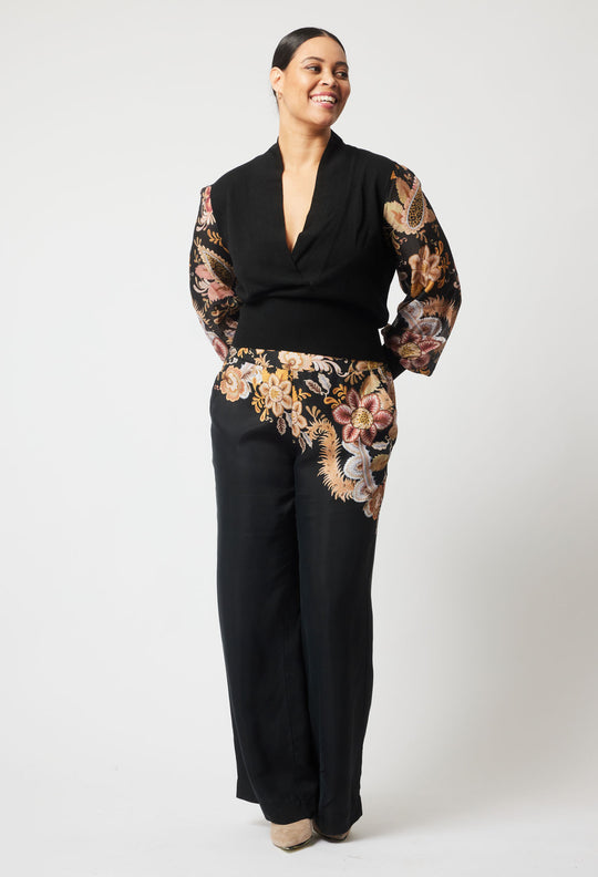 OnceWas Empress Cupro Viscose Pant in Dragon Flower