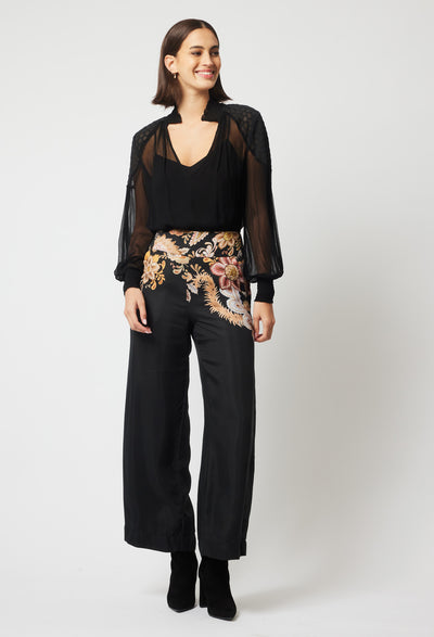 OnceWas Empress Cupro Viscose Pant in Dragon Flower