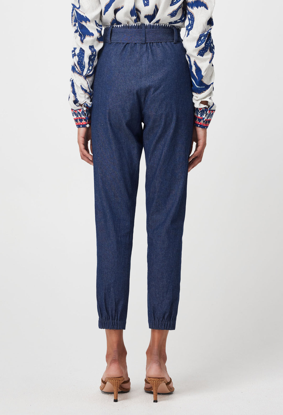 OnceWas Delray Embroidered Cotton Denim Pant in Dark Denim