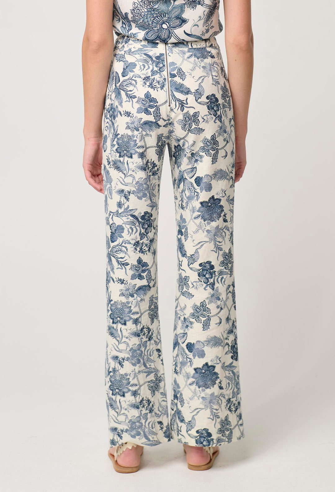 OnceWas Bahia Stretch Linen Rayon Pant in Ink Flè Print