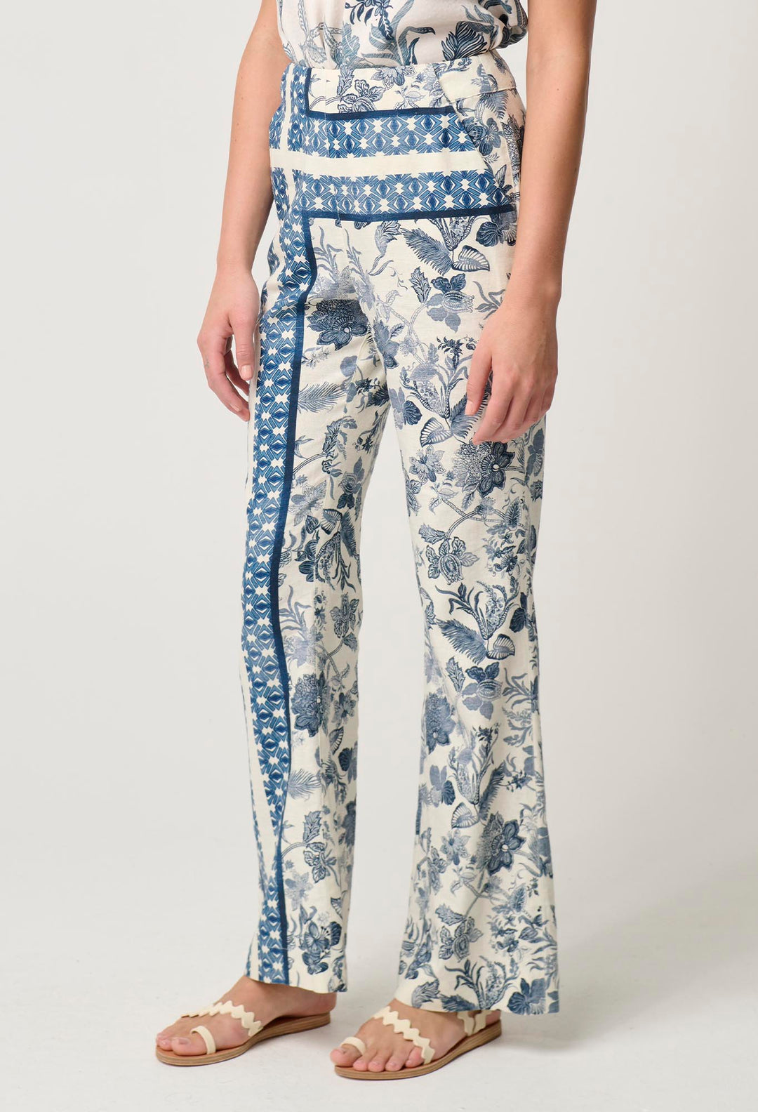 OnceWas Bahia Stretch Linen Rayon Pant in Ink Flè Print