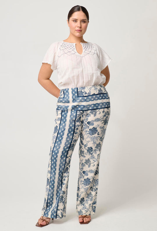 Bahia Stretch Linen Rayon Pant in Ink Flè Print