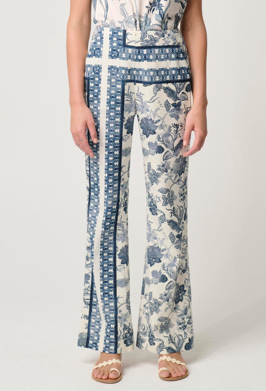 OnceWas Bahia Stretch Linen Rayon Pant in Ink Flè Print