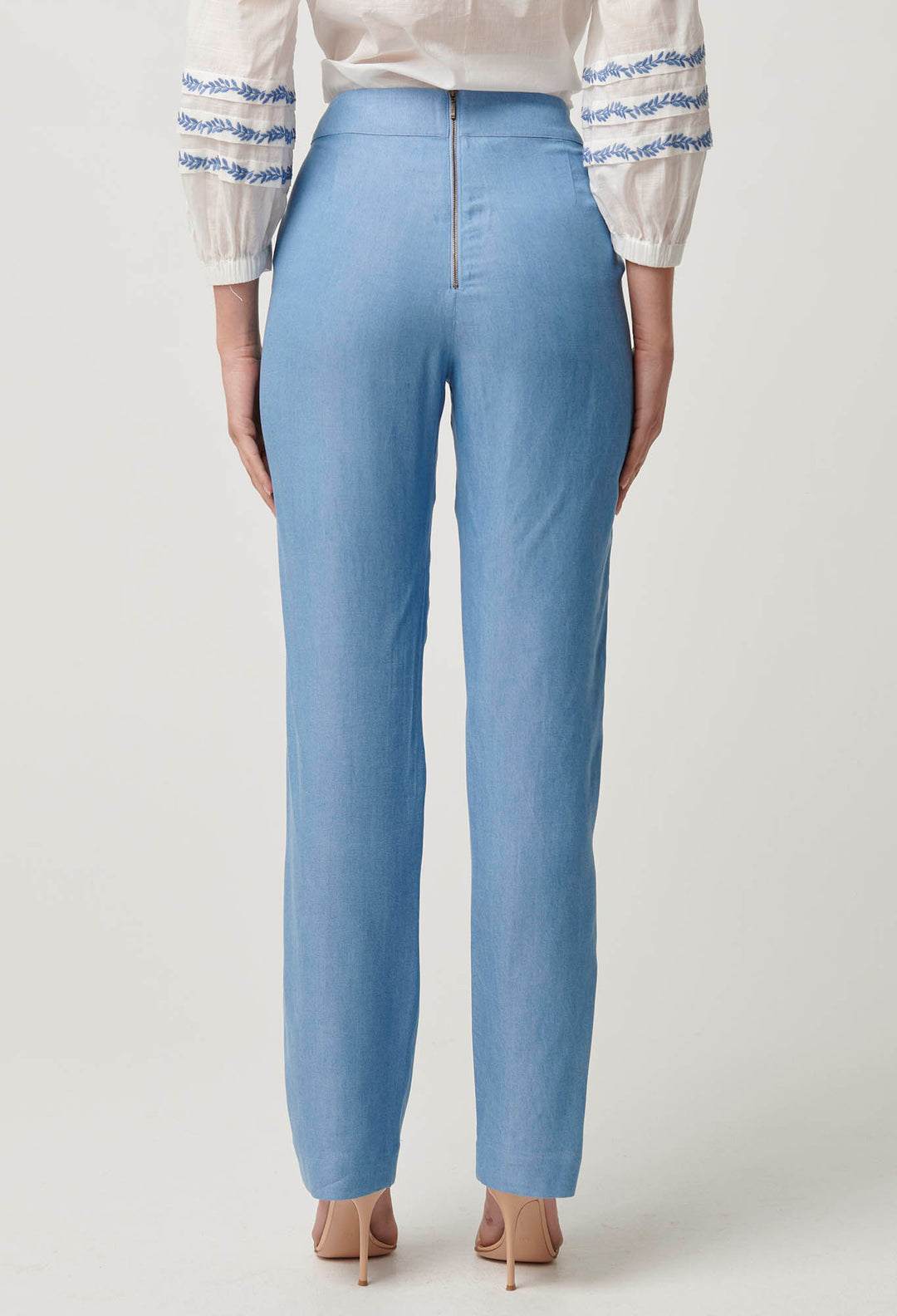 OnceWas Ophelia Tencel Embroidered Pant in Cornflower