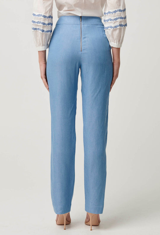 Ophelia Tencel Embroidered Pant in Cornflower