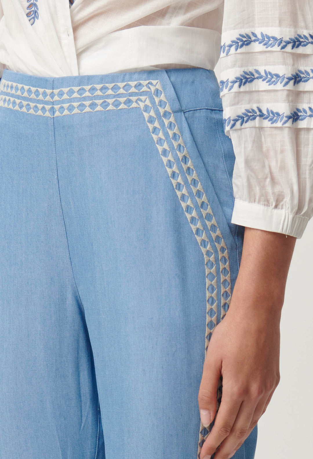 Ophelia Tencel Embroidered Pant in Cornflower