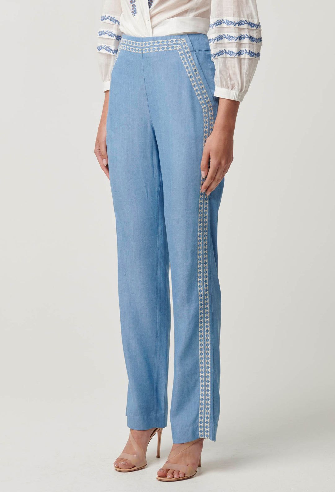 Ophelia Tencel Embroidered Pant in Cornflower