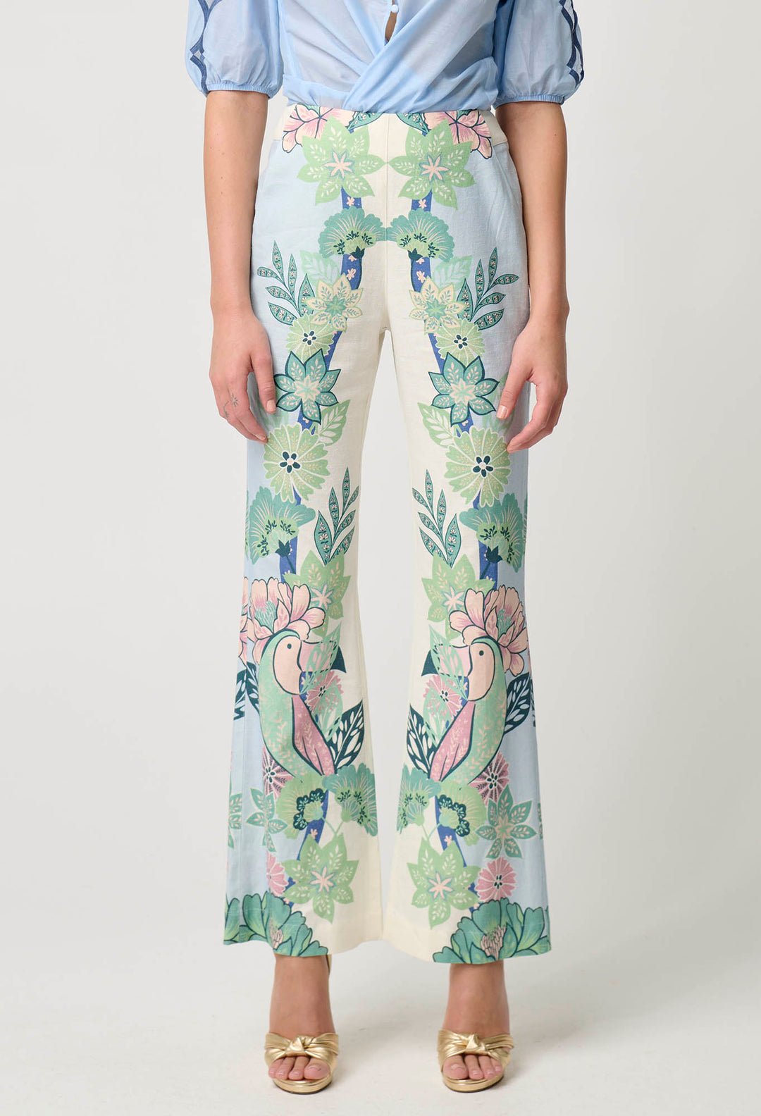 OnceWas Carlyle Stretch Linen Viscose Pant in Paradi Flè Print