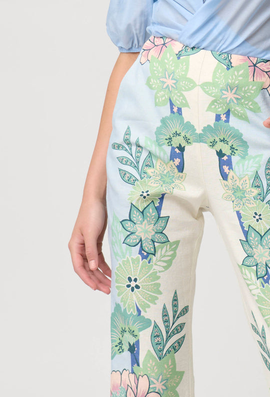 OnceWas Carlyle Stretch Linen Viscose Pant in Paradi Flè Print