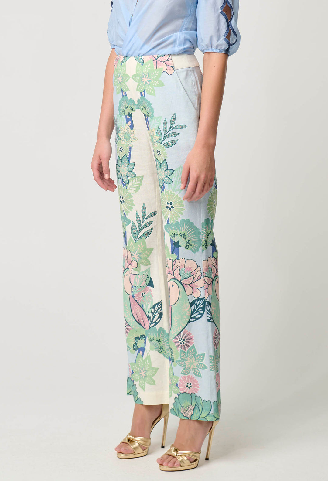 OnceWas Carlyle Stretch Linen Viscose Pant in Paradi Flè Print