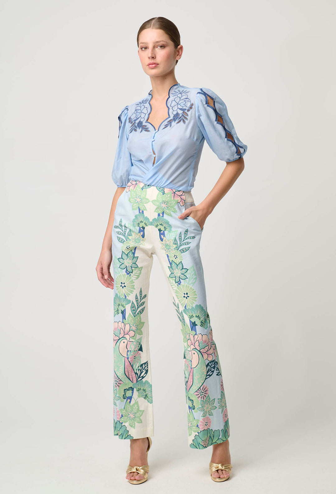 OnceWas Carlyle Stretch Linen Viscose Pant in Paradi Flè Print