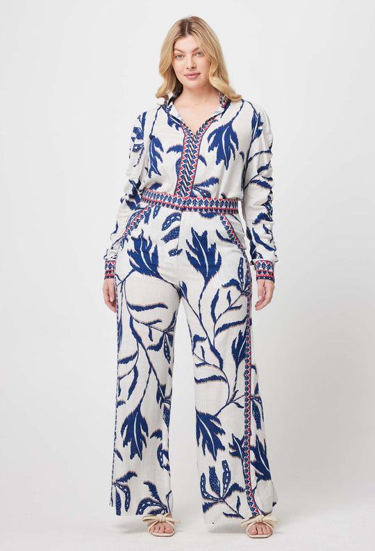 Eudora Linen Viscose Pant in Palm Shadow