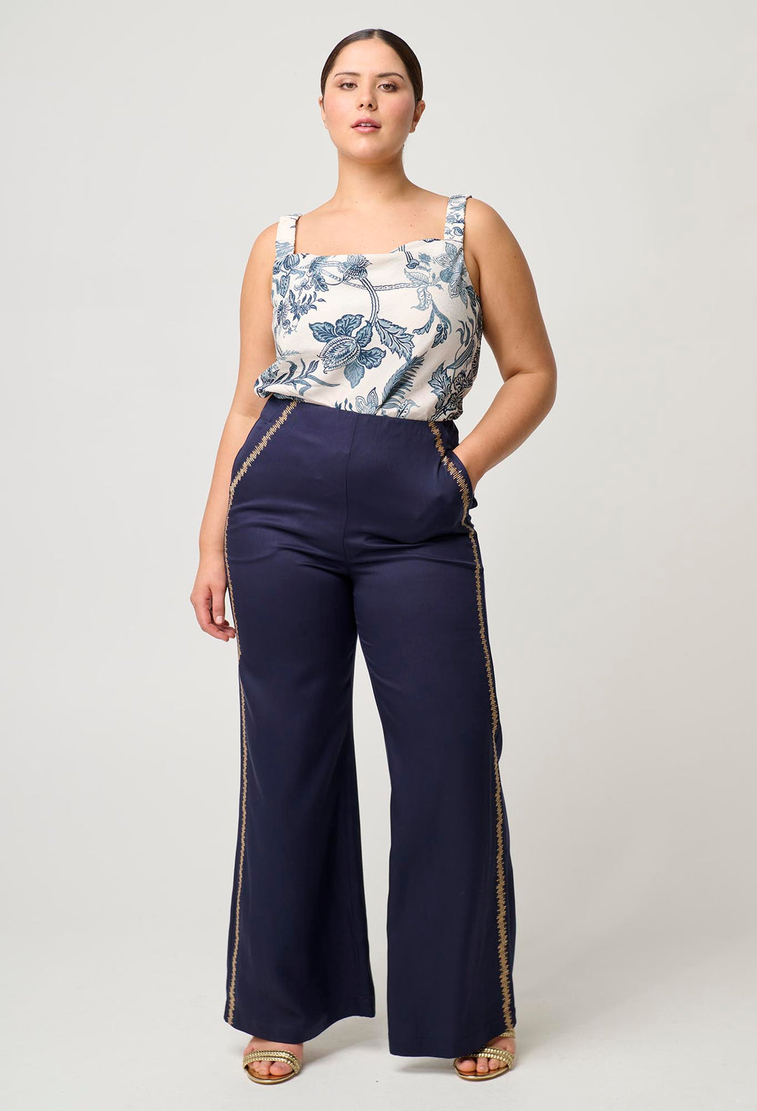 Mustique Tencel Embroidered Pant in Ink