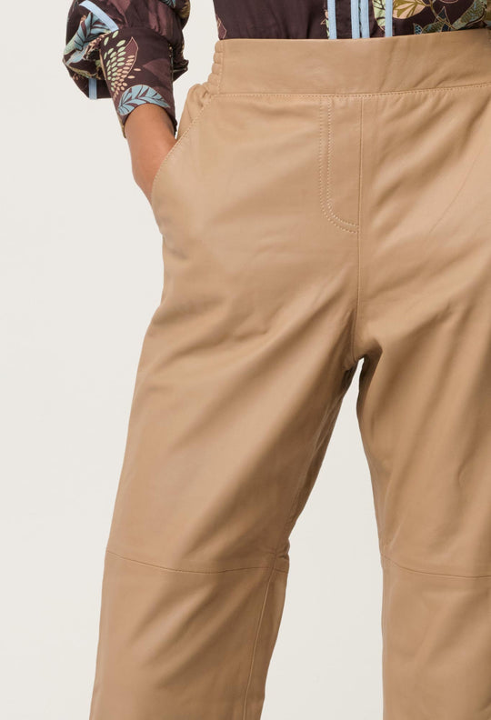 Montoya Leather Elasticated Straight Leg Pant in Wheat