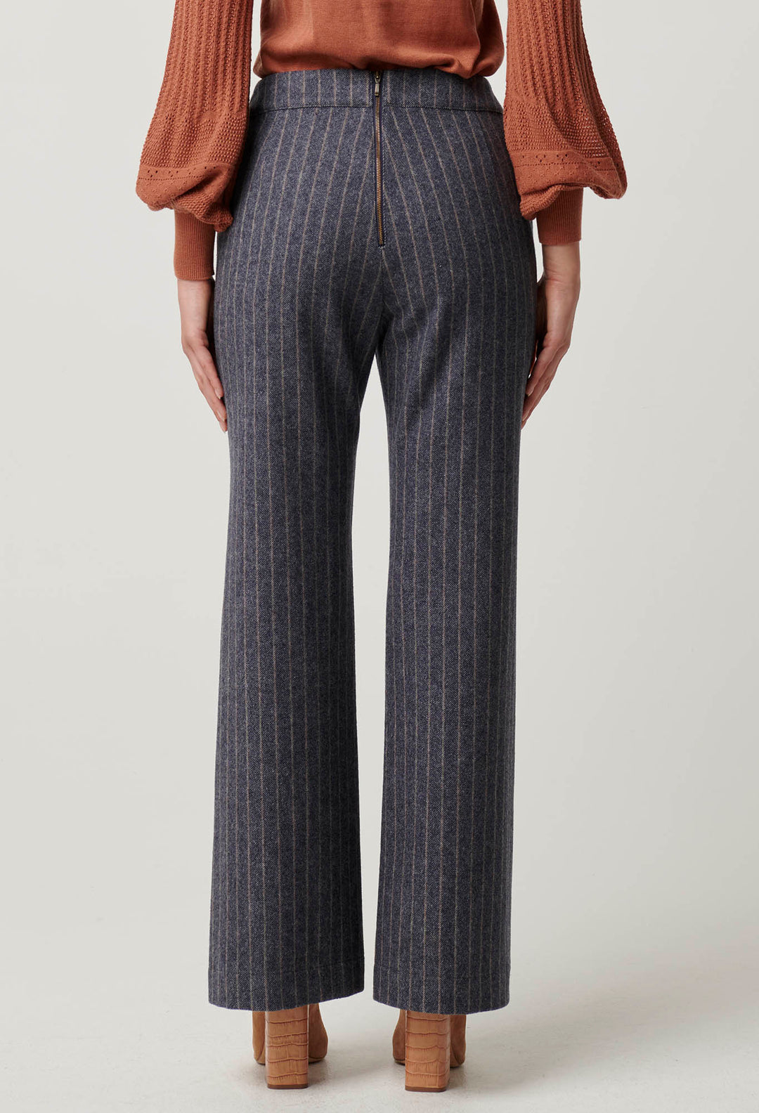 OnceWas Coraline Chevron Stripe Panelled Pant in Bluestone stripe