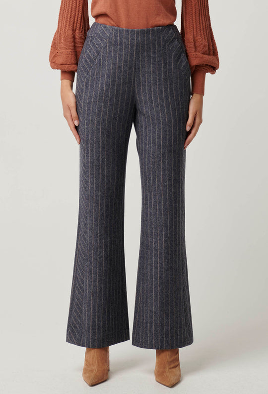 OnceWas Coraline Chevron Stripe Panelled Pant in Bluestone stripe