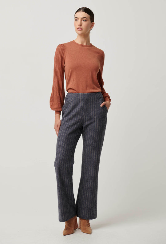 OnceWas Coraline Chevron Stripe Panelled Pant in Bluestone stripe