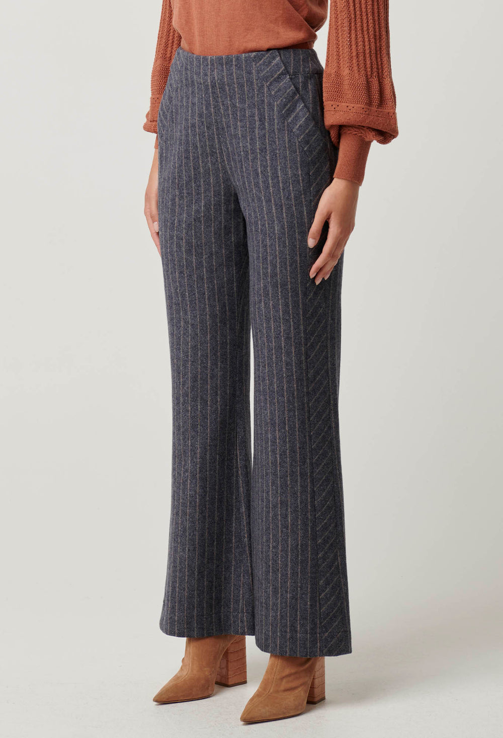 OnceWas Coraline Chevron Stripe Panelled Pant in Bluestone stripe