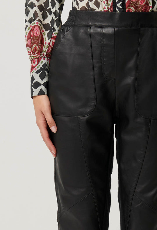 OnceWas Sylvan Leather Curved Panel Jogger in Black