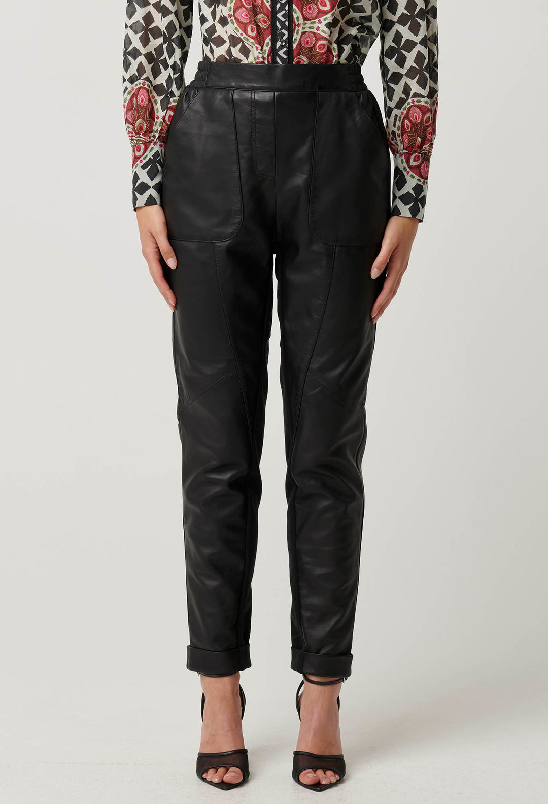 OnceWas Sylvan Leather Curved Panel Jogger in Black