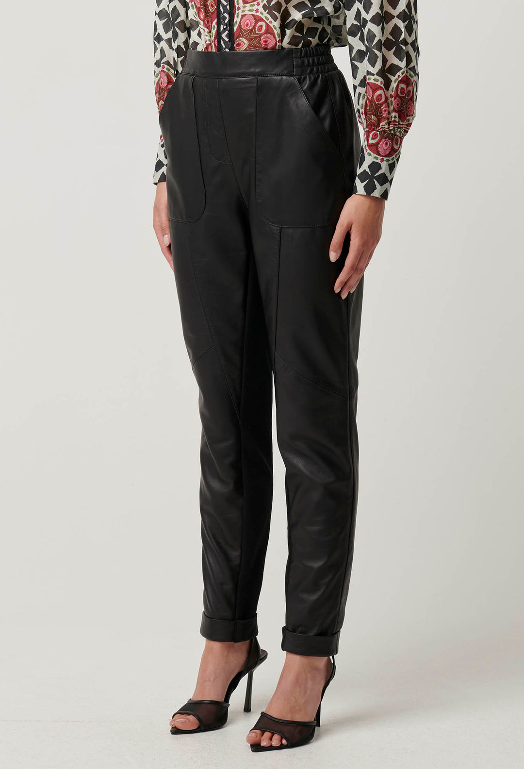 OnceWas Sylvan Leather Curved Panel Jogger in Black