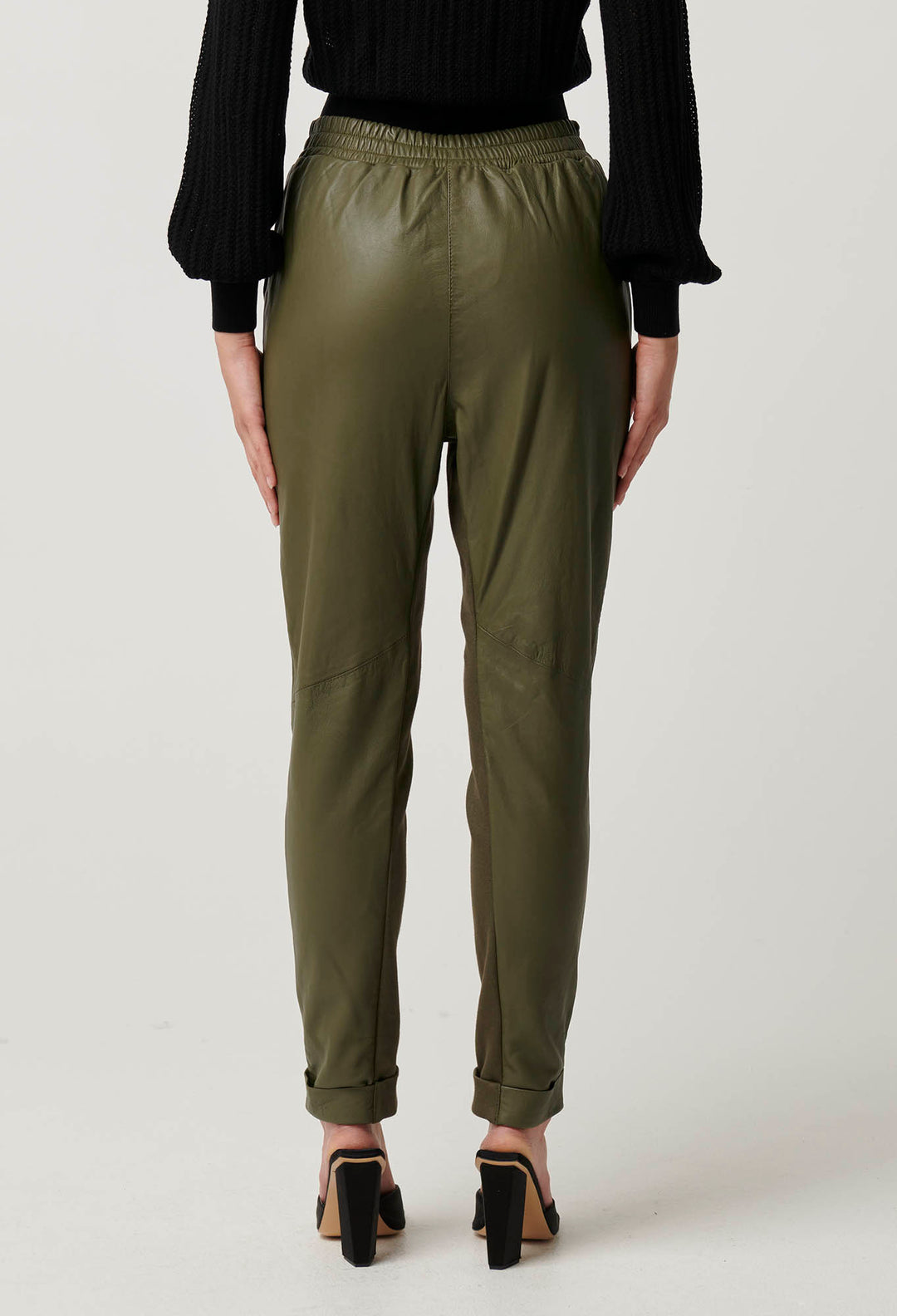 OnceWas Sylvan Leather Jogger in Moss