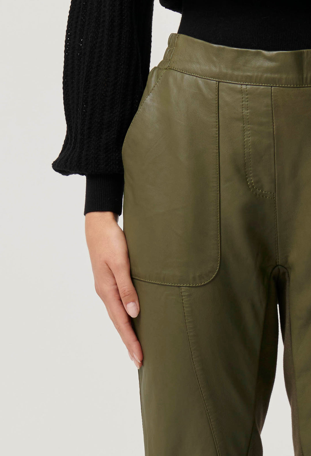 OnceWas Sylvan Leather Jogger in Moss