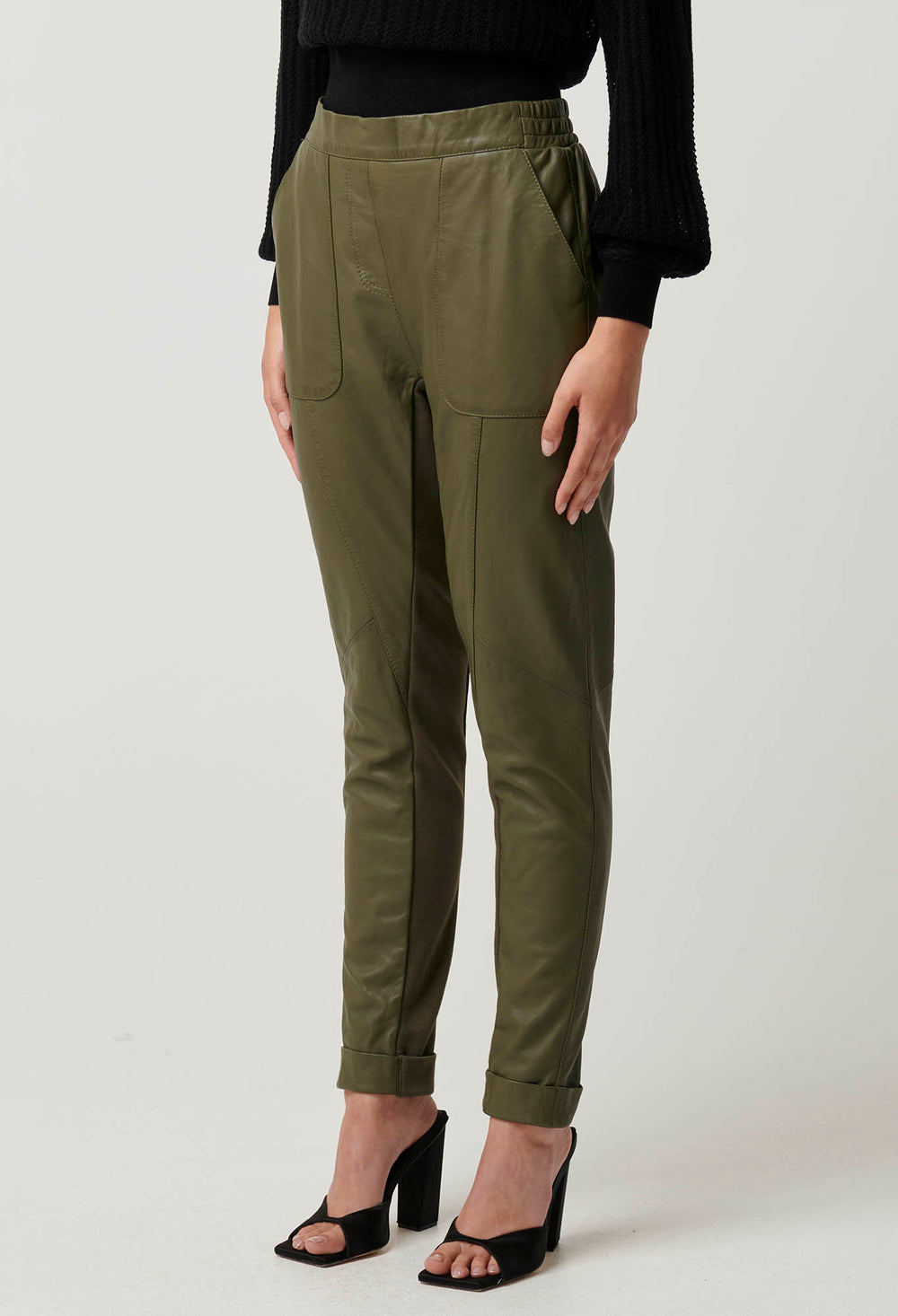 OnceWas Sylvan Leather Jogger in Moss