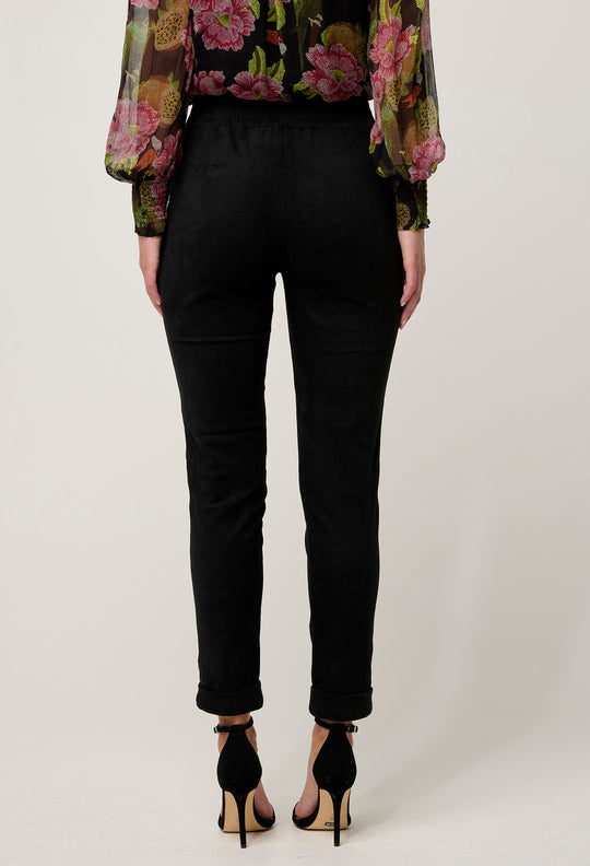 OnceWas Everley Faux Suede Embroidered Jogger in Onyx