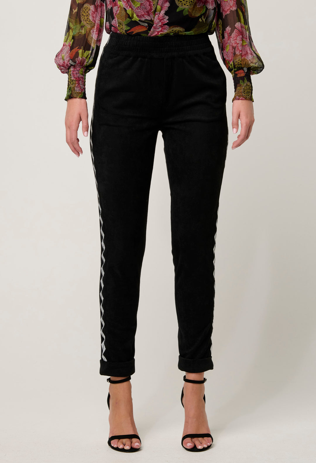 OnceWas Everley Faux Suede Embroidered Jogger in Onyx