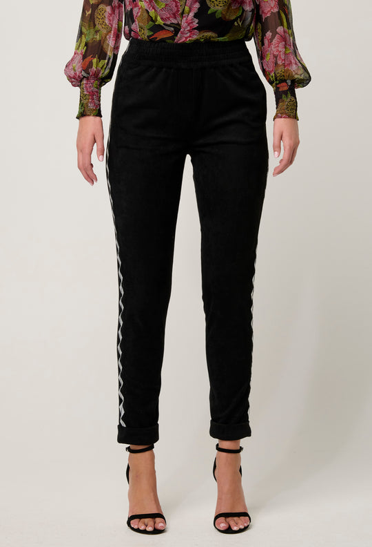 OnceWas Everley Faux Suede Embroidered Jogger in Onyx