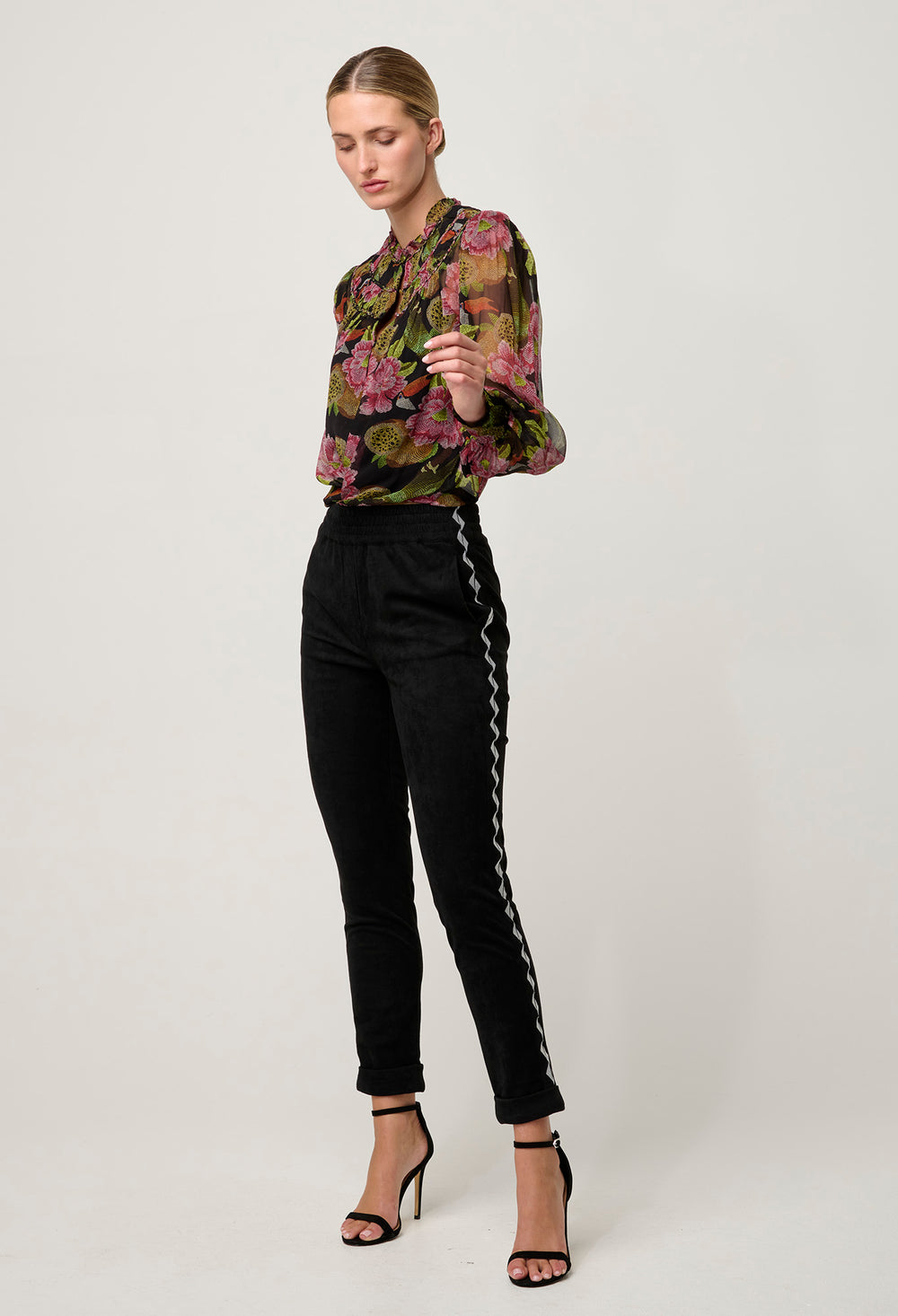 OnceWas Everley Faux Suede Embroidered Jogger in Onyx