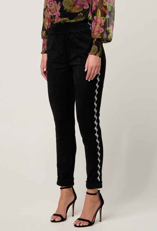 OnceWas Everley Faux Suede Embroidered Jogger in Onyx