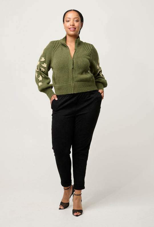 OnceWas Everley Faux Suede Embroidered Jogger in Onyx