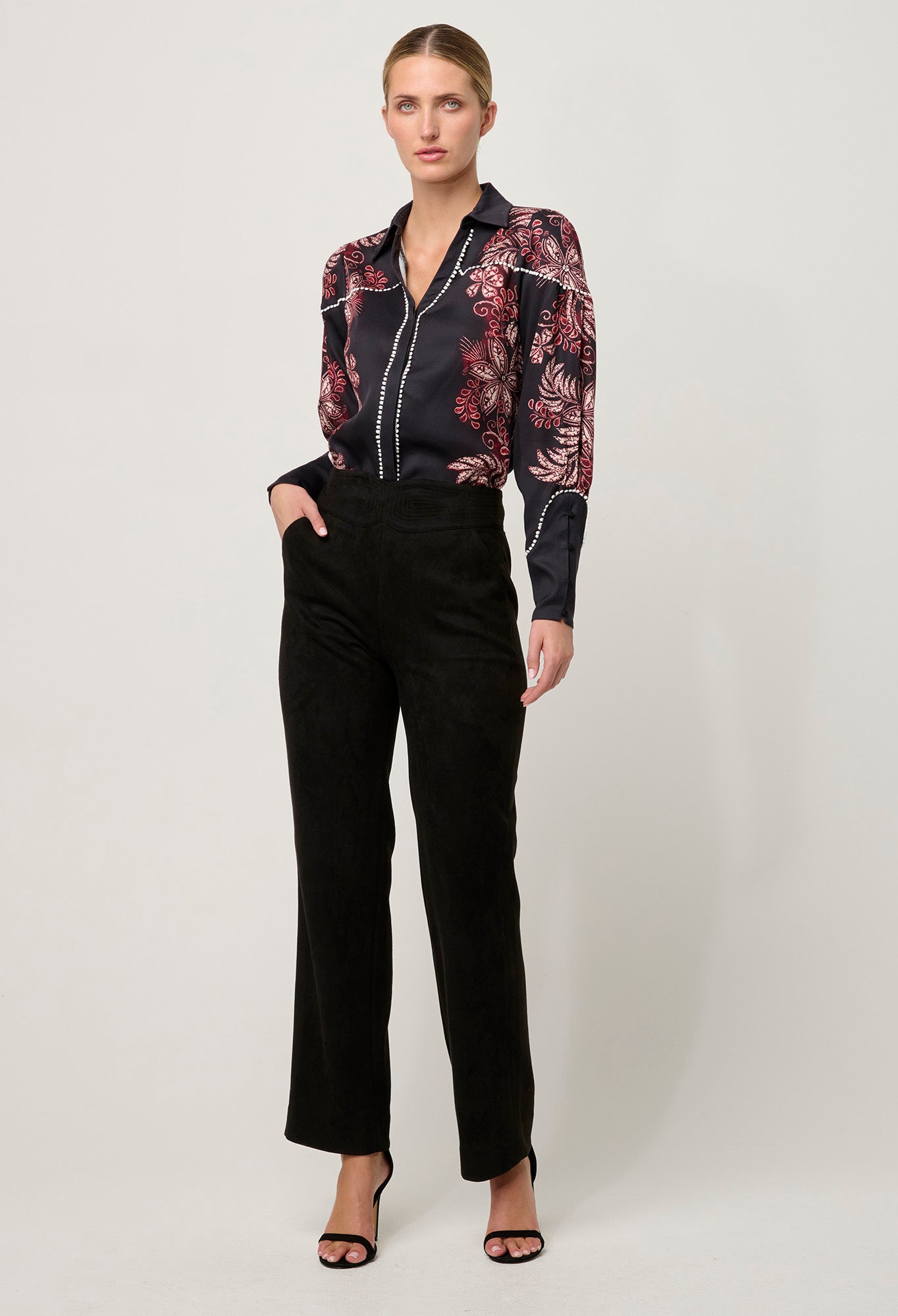 OnceWas Scarlett Faux Suede Pant in Onyx