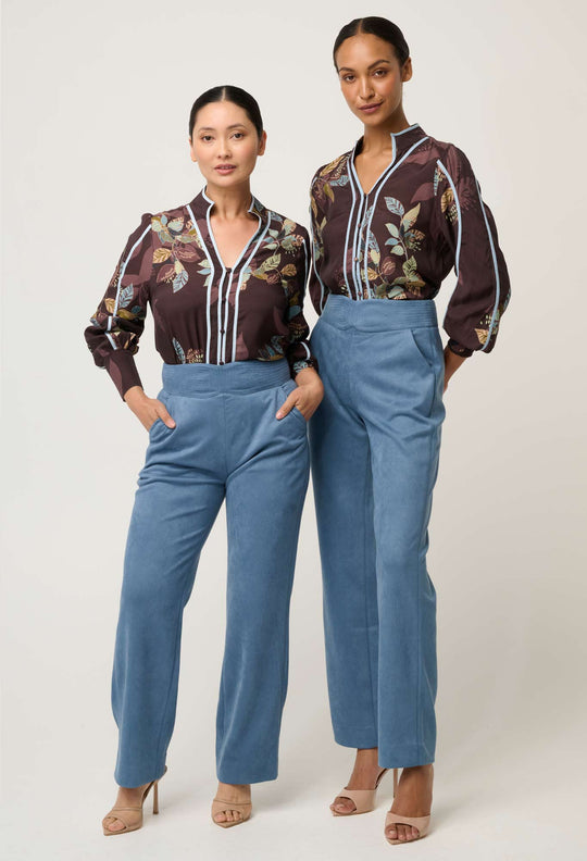 UNDER 5'4 Scarlett Faux Suede Pant in Sky