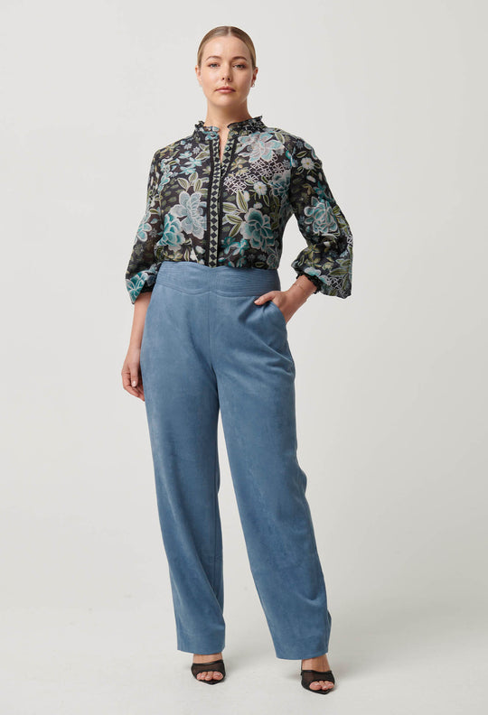 OnceWas Scarlett Faux Suede Pant in Sky