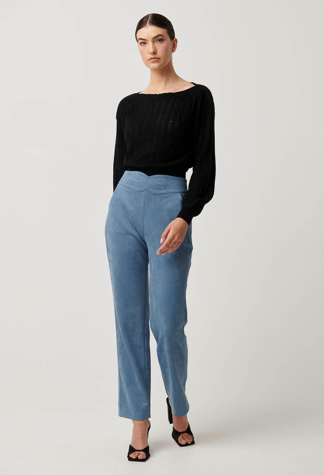 OnceWas Scarlett Faux Suede Pant in Sky