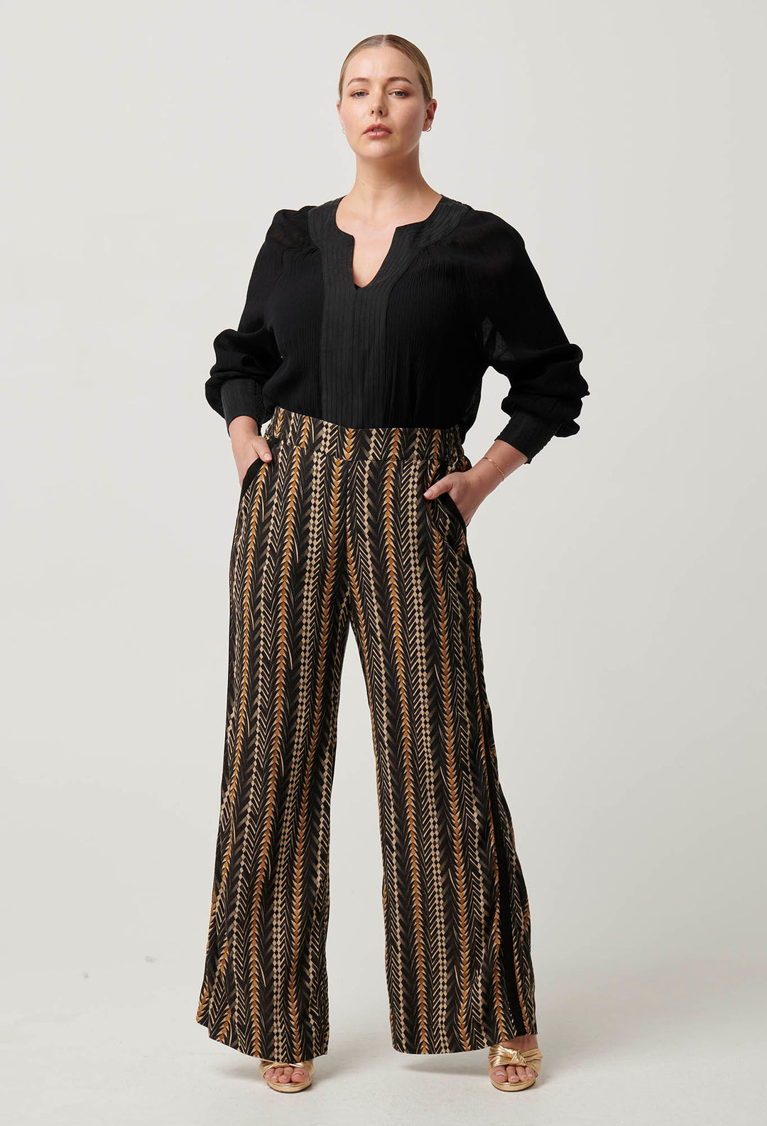 OnceWas Willow Linen Viscose Elastic Waist Pant in Black Bromegrass