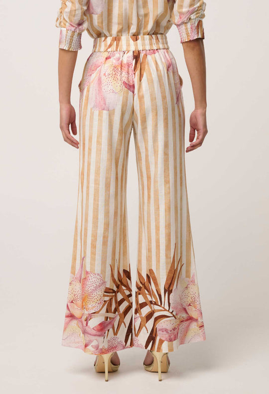 Willow Viscose Linen Elastic Waist Printed Pant in Golden Promenade